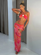 Two Piece Halter Top And Hollow Slash Maxi Skirt Set