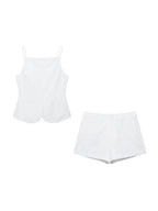 Buttoned Waistcoat Two Piece Shorts Set With Mid-Waist Pockets