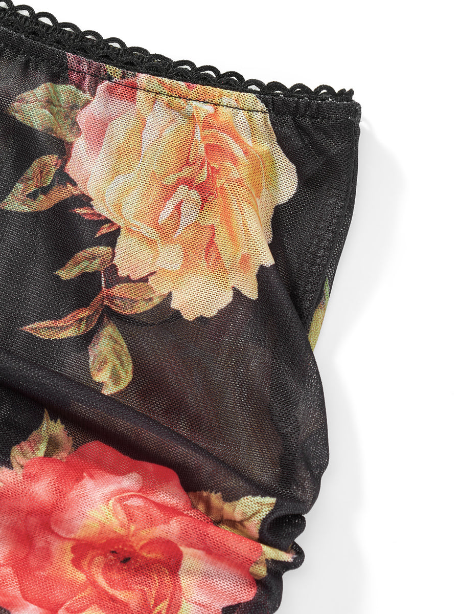 Floral Print Two Piece V Neck Cami Top With Elastic Waist Mini Skirt Set