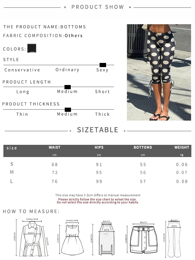 Polka Dot Drawstring Pleated Pencil Pants With Elastic Waist Calf Length