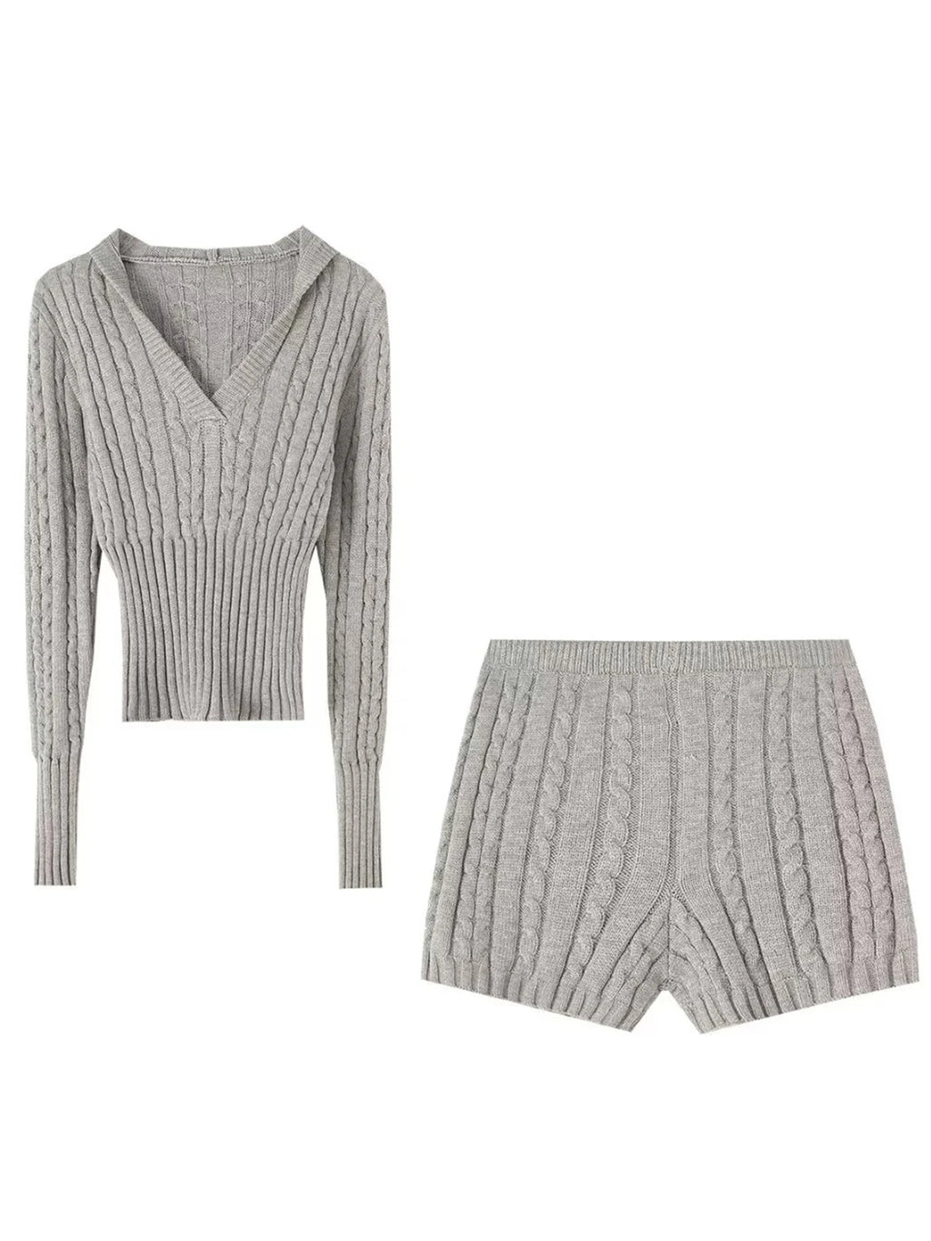 Sexy Vintage Hooded Knitted Long Sleeve Set