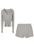 Sexy Vintage Hooded Knitted Long Sleeve Set