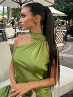 Sexy Satin Ribbon Backless Halter Dress For Elegant Evening Gown