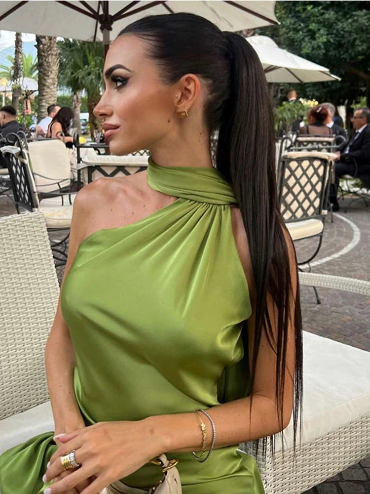 Sexy Satin Ribbon Backless Halter Dress For Elegant Evening Gown