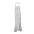 White Polka Dot Chiffon Backless Strapless Dress With Empire Waist