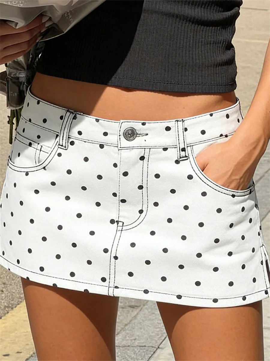 High Waist Mini Skirt With Dots Print Detail For Women Streetwear