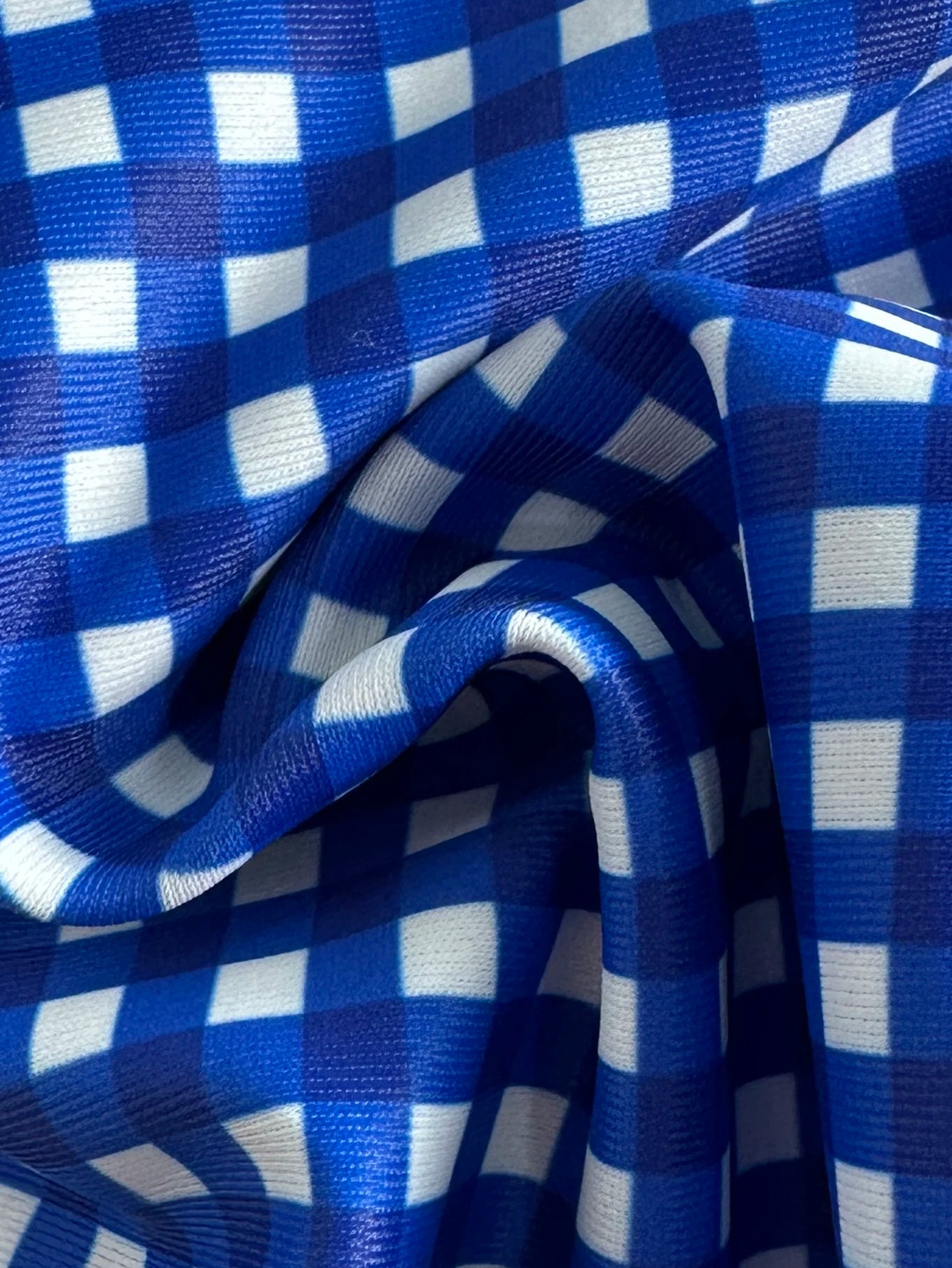 Picnic Plaid Bikini Set in Blue and White Bowknot Halter Top with Tie Up Triangle Bottoms