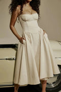 Backless Suspender Midi Dress Sleeveless A Line Style For Evening Wear