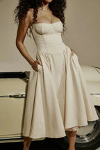 Backless Suspender Midi Dress Sleeveless A Line Style For Evening Wear
