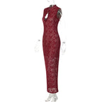 Elegant Lace Sleeveless Maxi Dress With Hollow Out Split