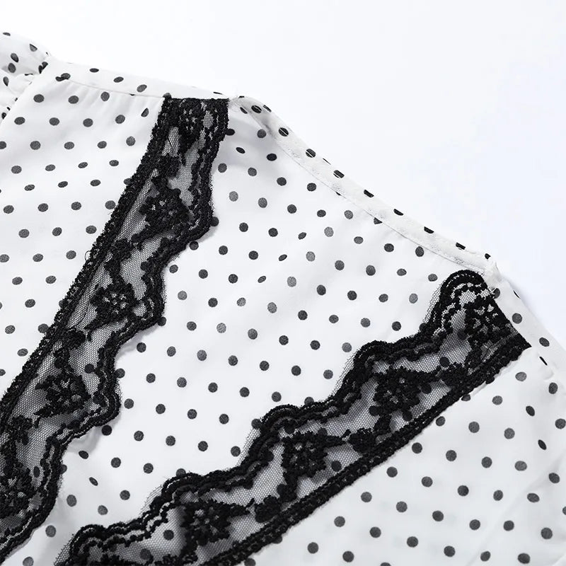 Polka Dot Chic Set With V Neck Crop Top And Ruffle Skirt