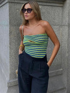 Off Shoulder Knit Tube Top With Stripe Backless Bustier Cropped