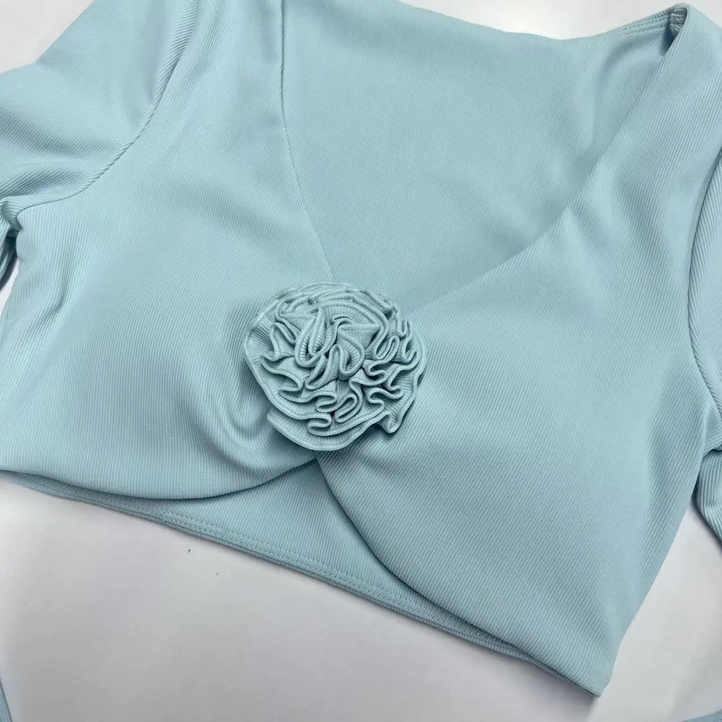 Yoga Long Sleeve Tight Breathable Three-Dimensional Flower Workout Clothes Sportswear Woman Gym Pettiskirt