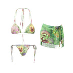 Floral Bikini Set With Skirt Bandeau Style Swimwear