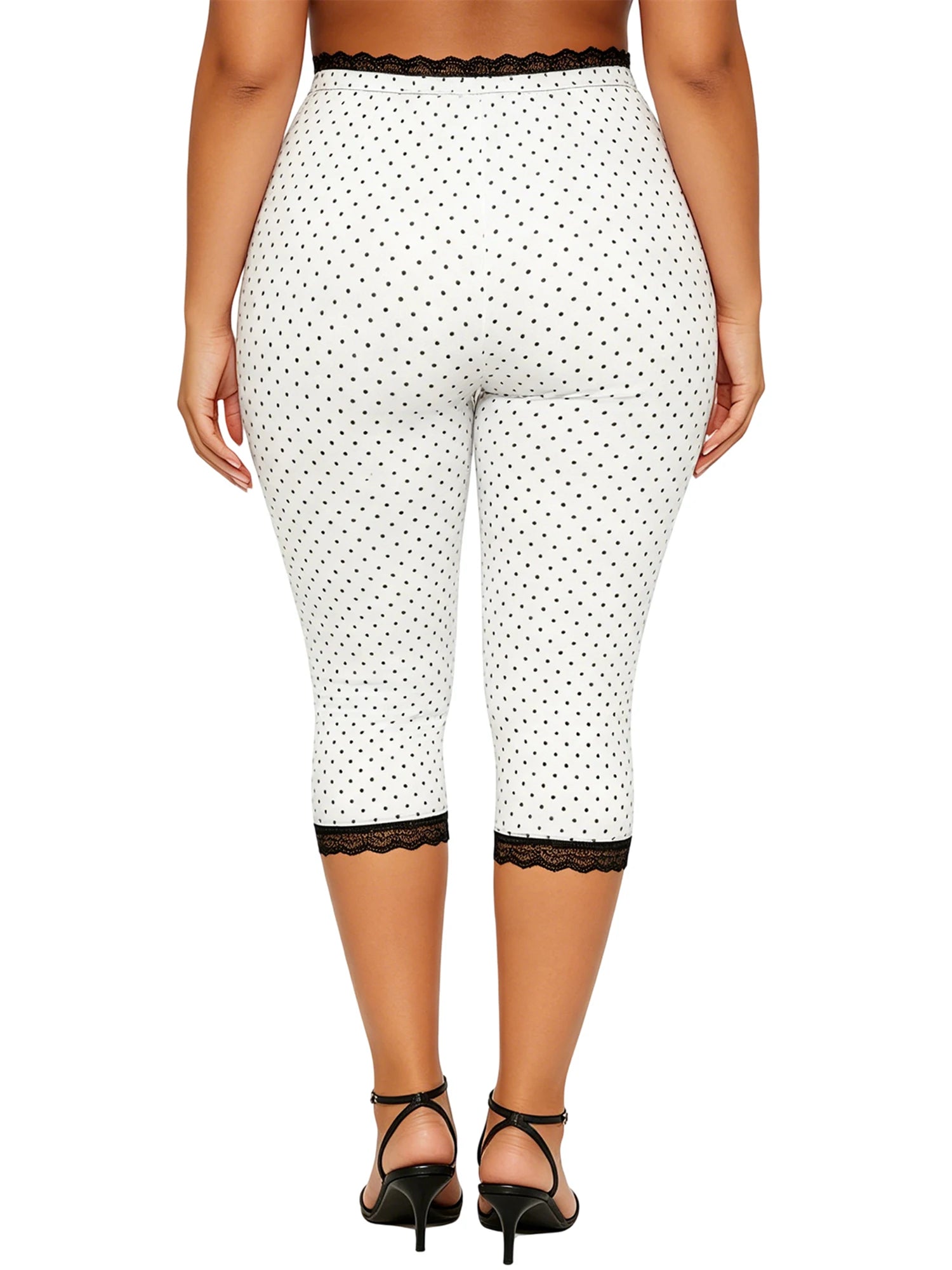 Lace Trim Capri Leggings With Elastic Waist Women Three Quarter Length