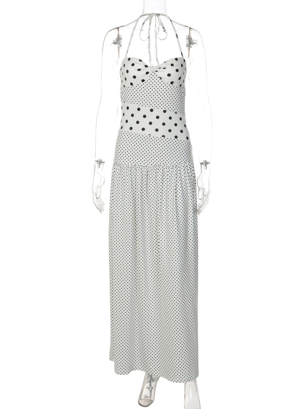 Backless Lace Up Polka Dot Maxi Dress