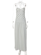 Backless Lace Up Polka Dot Maxi Dress