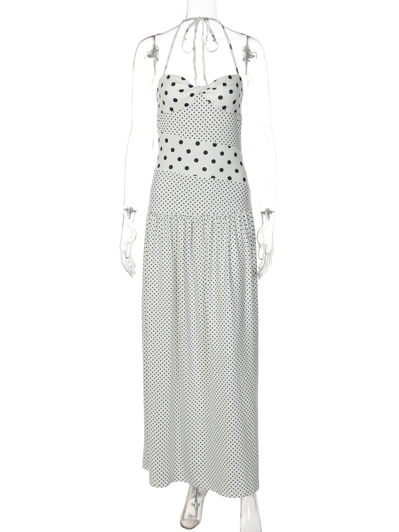 Backless Lace Up Polka Dot Maxi Dress