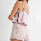 Floral Embroidered Tie Side Tank Top And Shorts Set Sleeveless Crop Cami Two Piece Outfit