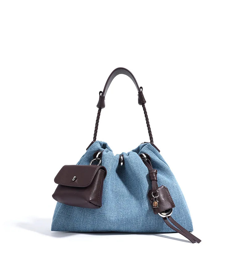 Denim Day Bag With Minimalist Crossbody