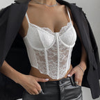 Red Lace Underwire Corset Crop Top Backless V Neck Elegance