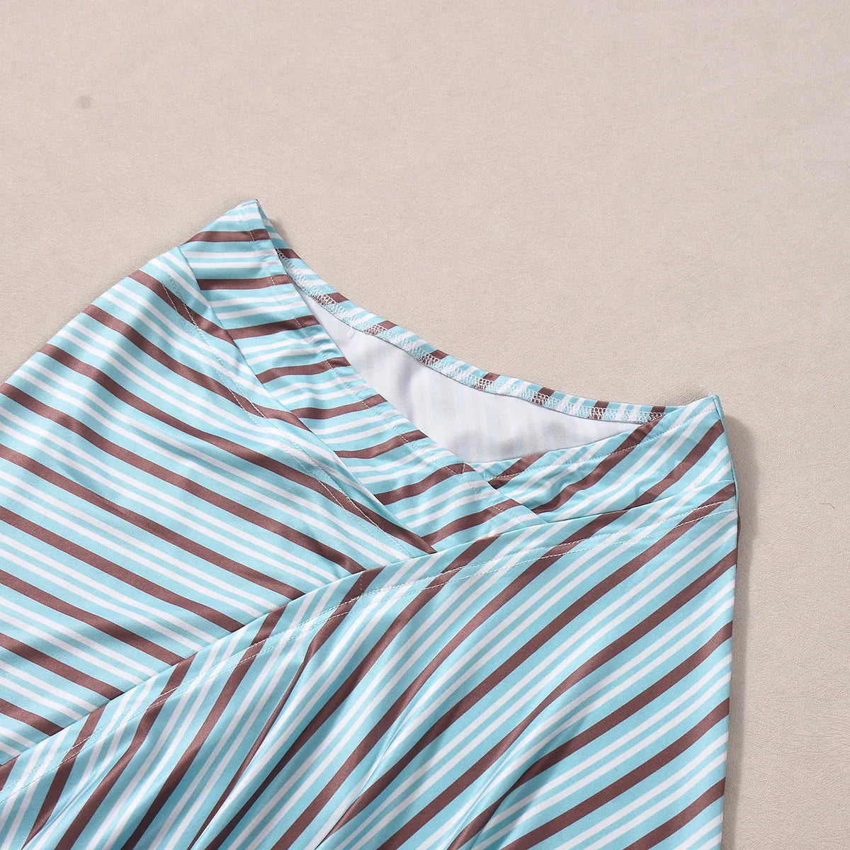 Open Back Halter Crop Top And Striped Skirt Set