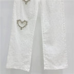 Romantic Heart Cutout Straight Jeans With High Waist