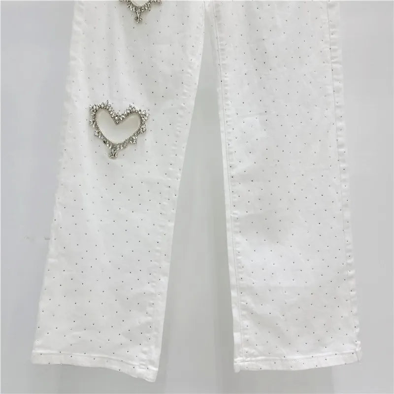 Romantic Heart Cutout Straight Jeans With High Waist