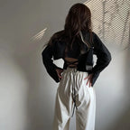 Backless Bandage Blouse With Turn Down Collar And Delicate Lace Up Details