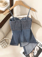 Denim Bustier Camisole Crop Top With Removable Strapless Corset