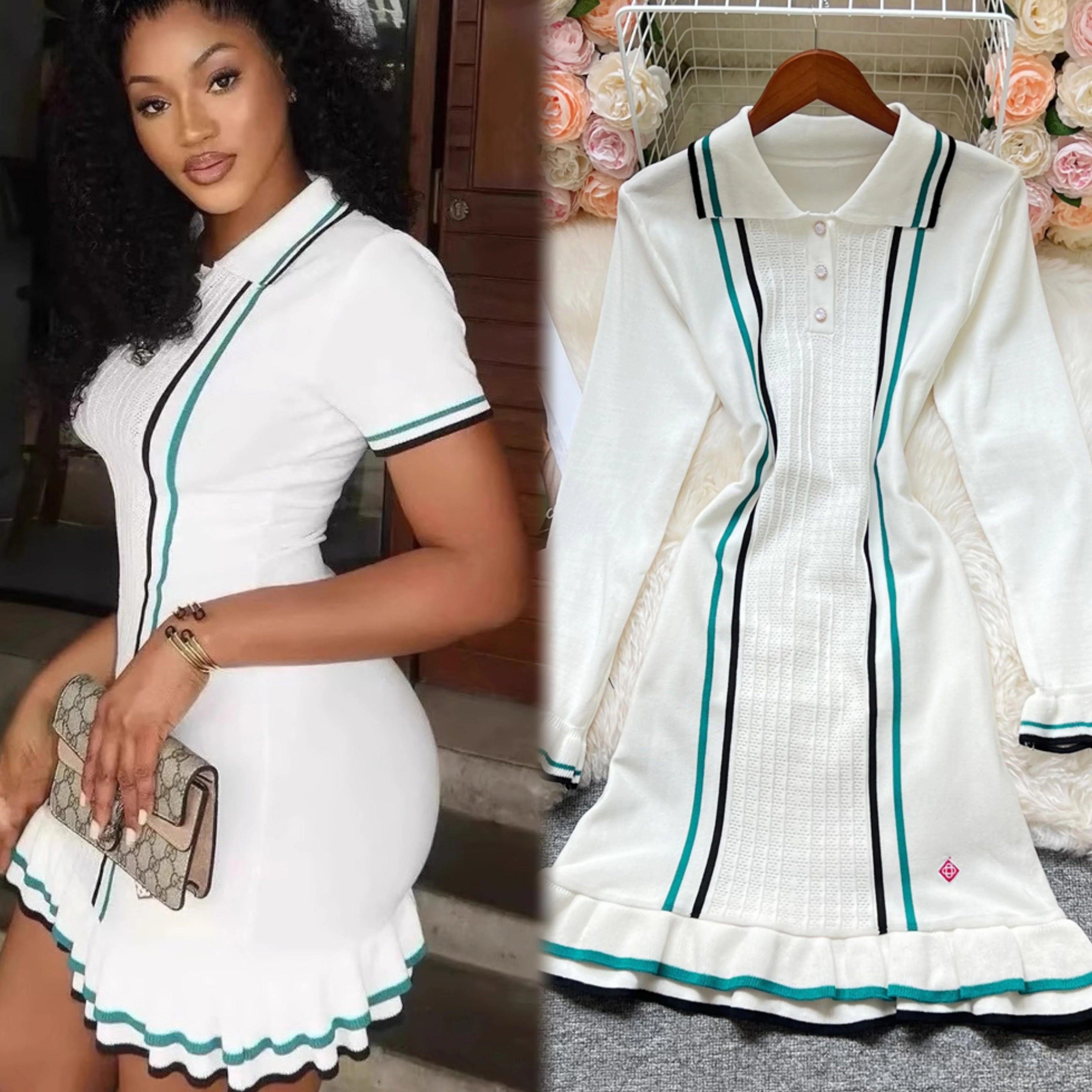 Knit Mini Dress With Ruffles