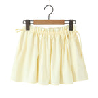 Radiant Bow Accent Ruched Bust Tank Top With Open Button Front And Rope Laced Waist Mini Skirt Set