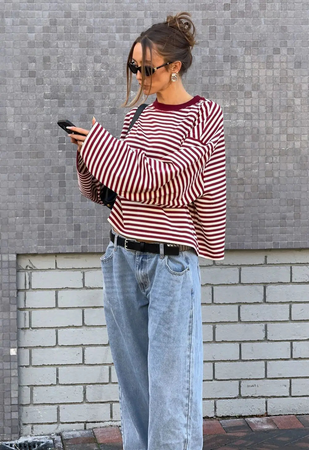 Stripe Patchwork Long Sleeve Tee for Casual Streetwear and Everyday