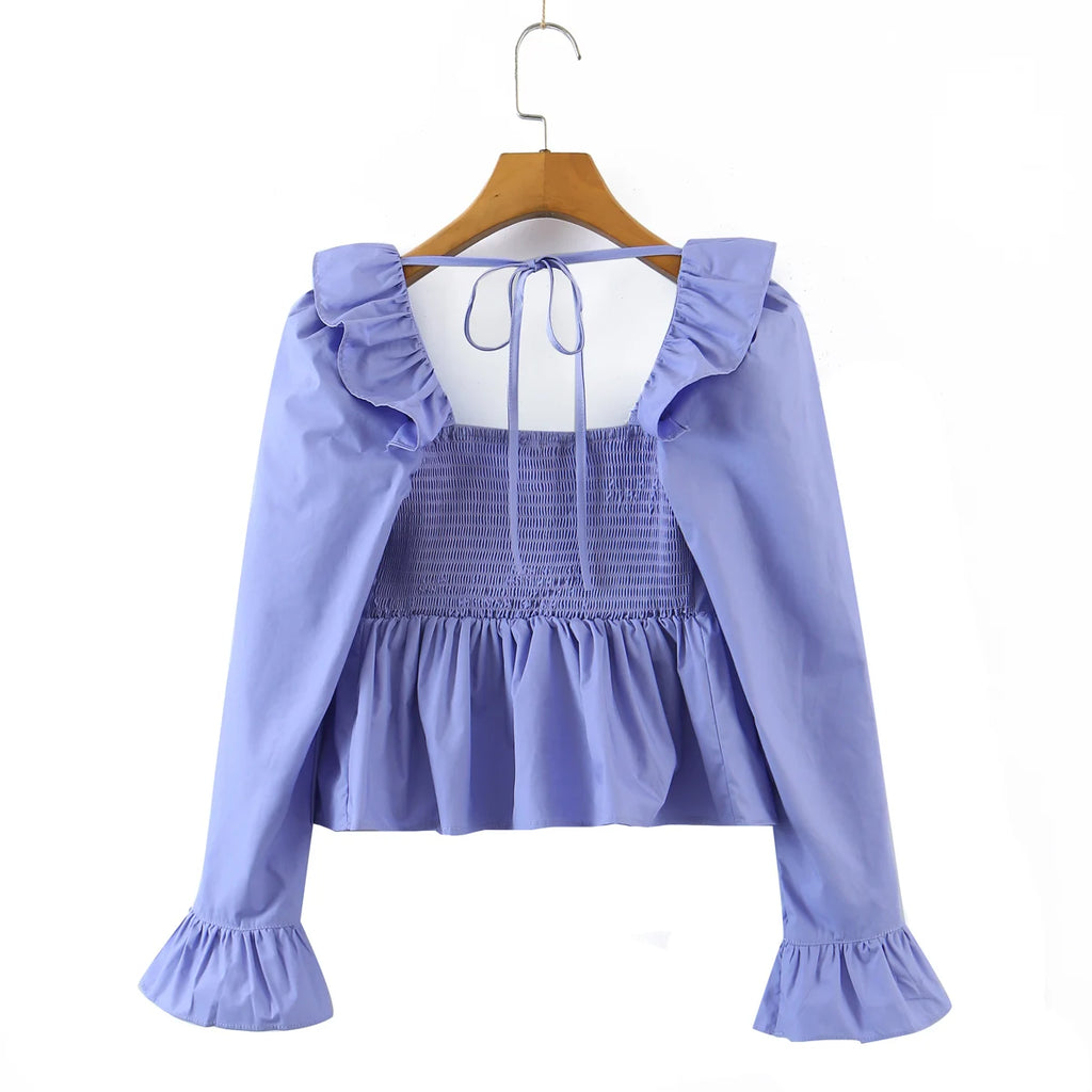 Soft Ruffle Blouse With Long Sleeves