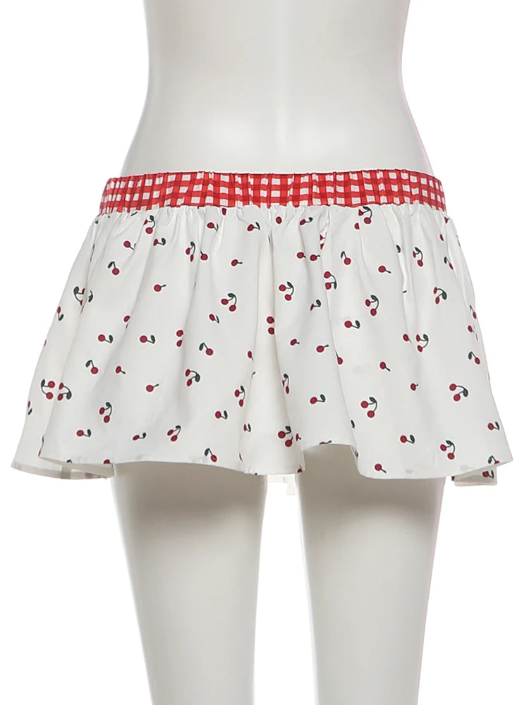 Cherry Plaid Y2K Backless Crop Top Skirt Set