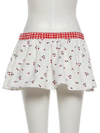 Cherry Plaid Y2K Backless Crop Top Skirt Set