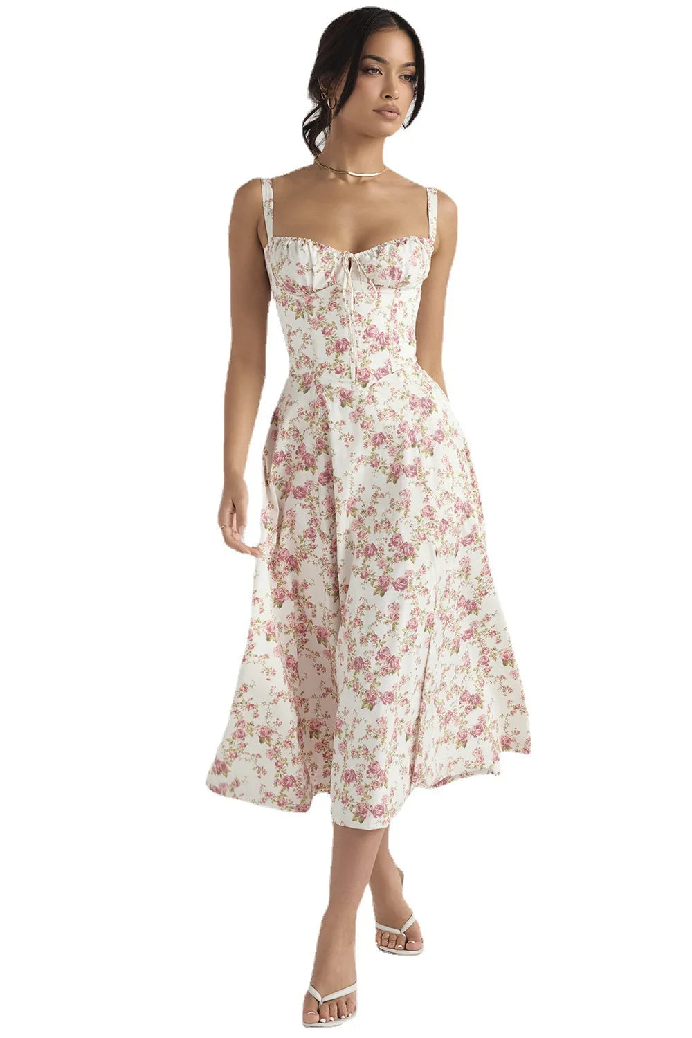 Spaghetti Strap Maxi Dress With Wrap Bow Lace Up Front Elegant Long Gown