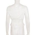 One Shoulder Crop Top With Sheer Polka Dots and Ruched