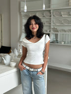 Ruffled Neck Women's Short Sleeve