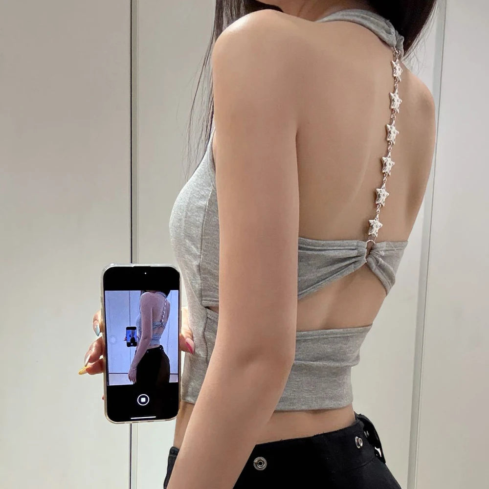 Midnight Y2K Backless Chain Cutout Strapless Tank Top