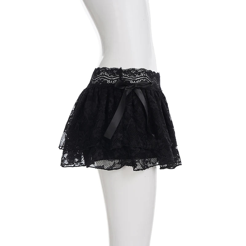 Lace A-Line Mini Skirt With Built-In Shorts Sleek Low-Waisted