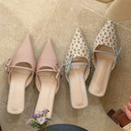 Elegant Bow Pointed Toe Mules With Thin Slip-on Heels