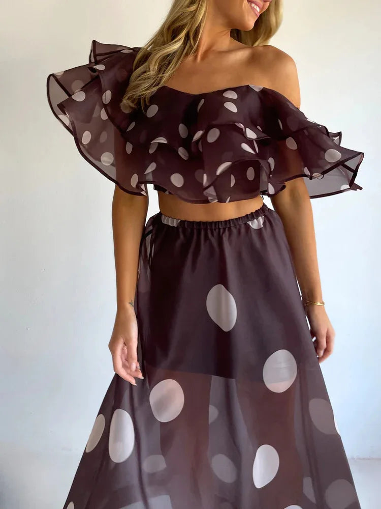 Sexy Print Asymmetrical Hem Long Skirt Set Fashionable Sleeveless Women's Polyester Fabric Casual Leisure Suit