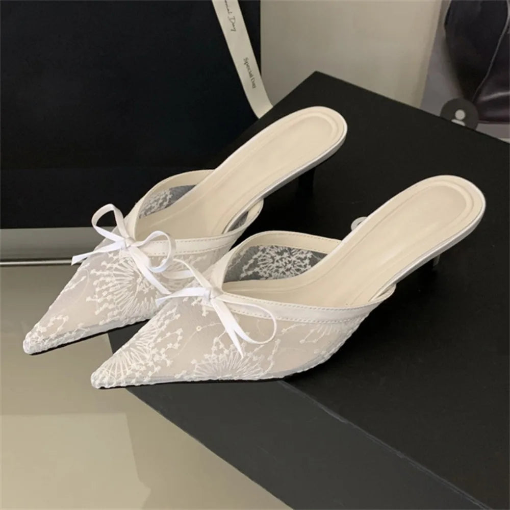Butterfly Knot Pointed Toe Mules Breathable Mesh