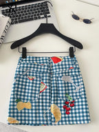 Retro Fruit Plaid Mini Skirt With Button Detail A Line