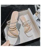 Crystal Rhinestone Clear Strap Sandals With Low Heel