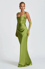 Elegant Satin Backless Halter Off-Shoulder Maxi Dress