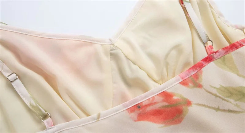 Rose Print Reverie Backless Fishtail Midi Dress With Tiered Ruffles And V Neck
