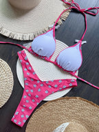 Floral Halter Bikini Set With High Leg Cut Two-piece Swimwear