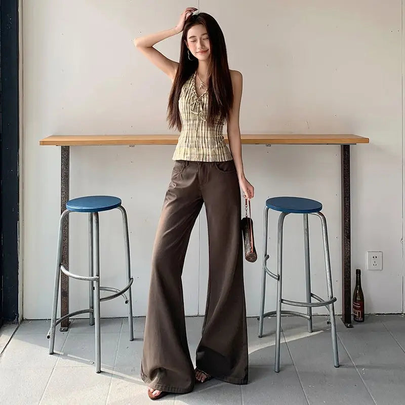Antiwrinkle Flare Pants With Slimming Comfort Low Waisted